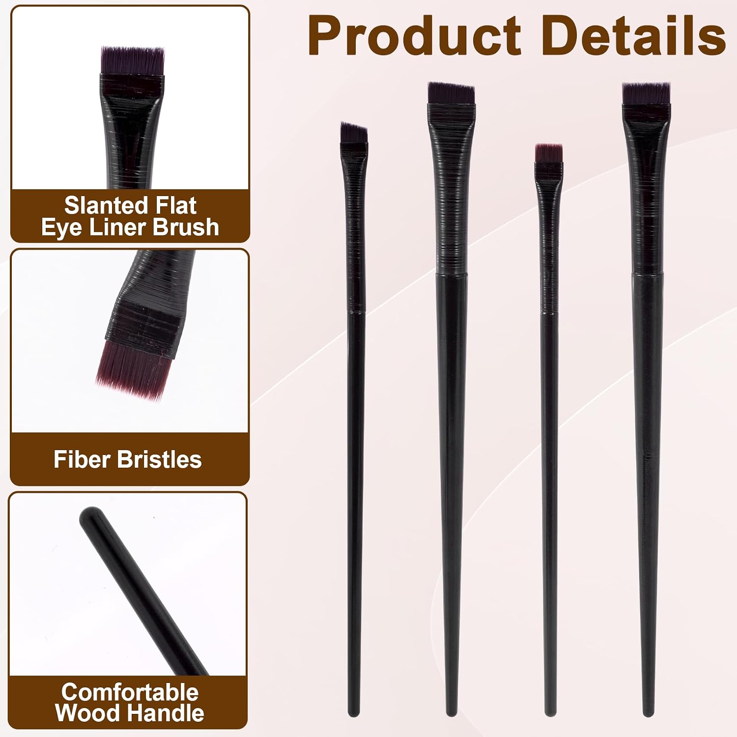 SmallCat 8 Pcs Angled Eyeliner Brush, Angled Eyebrow Brush, Ultra Thin Flat Inglot Eyeliner, Brow Tint Brush with Soft Synthetic Hairs (4 Styles, Black)