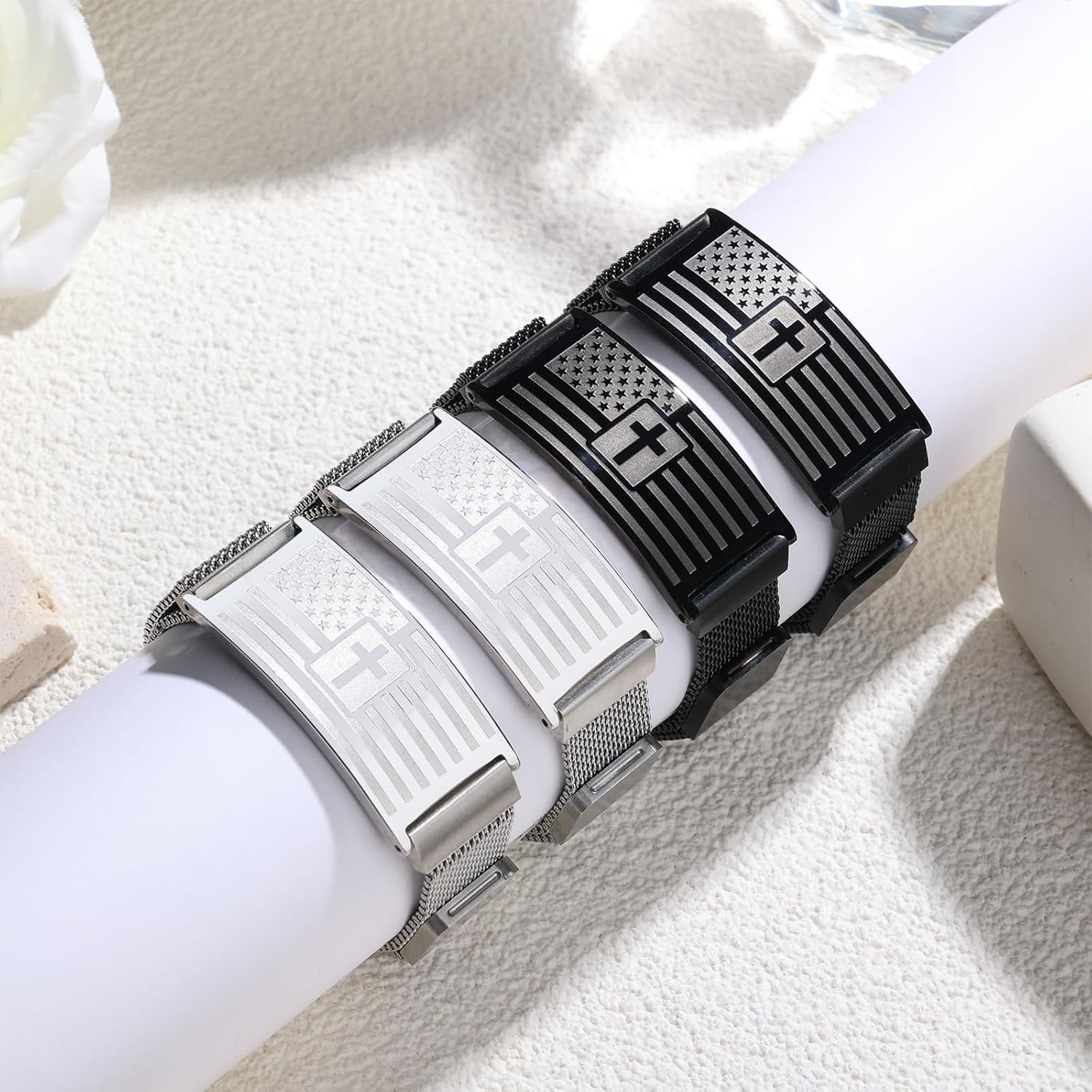 American Flag Cross Bracelets Bible Verse Stainless Steel Adjustable Bracelet Religious Christian Jewelry Gifts for Men Birthday Easter Baptism Valentine Gifts Grandson Son - Image 6