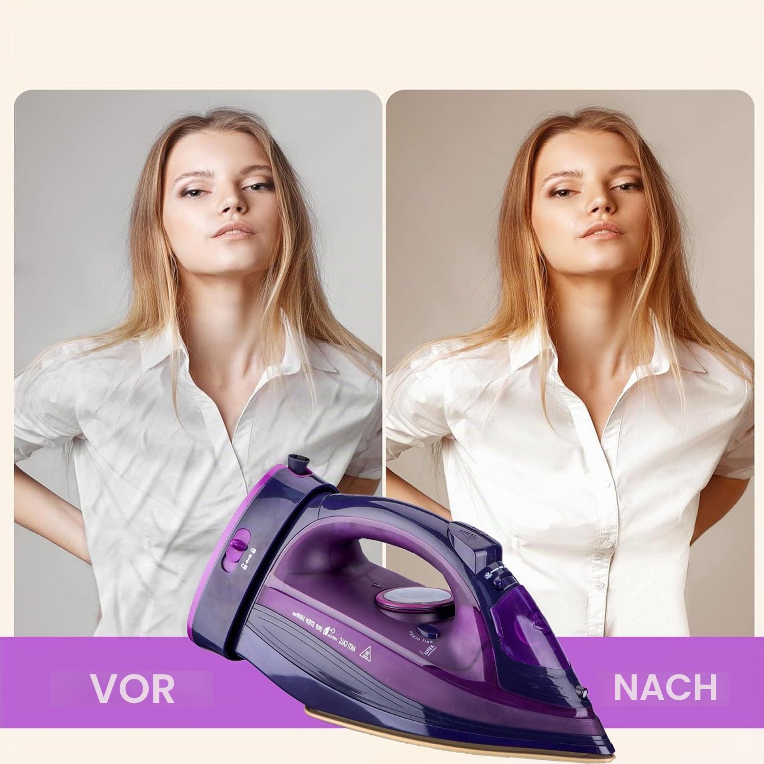 Bügeleisen, Dampfbügeleisen Kabelloses 2400W Dampf Bügeleisen mit Keramiksohle Dampfbügeleisen mit Variabler Dampffunktion, Selbstreinigungs, Sprühwasserfunktion, Antikalk, Tropfstopp