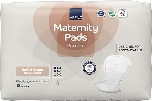 Abena Premium Maternity Pads for Women Super Absorption, Soft Disposable Pads for After-Delivery Incontinence,15 Count