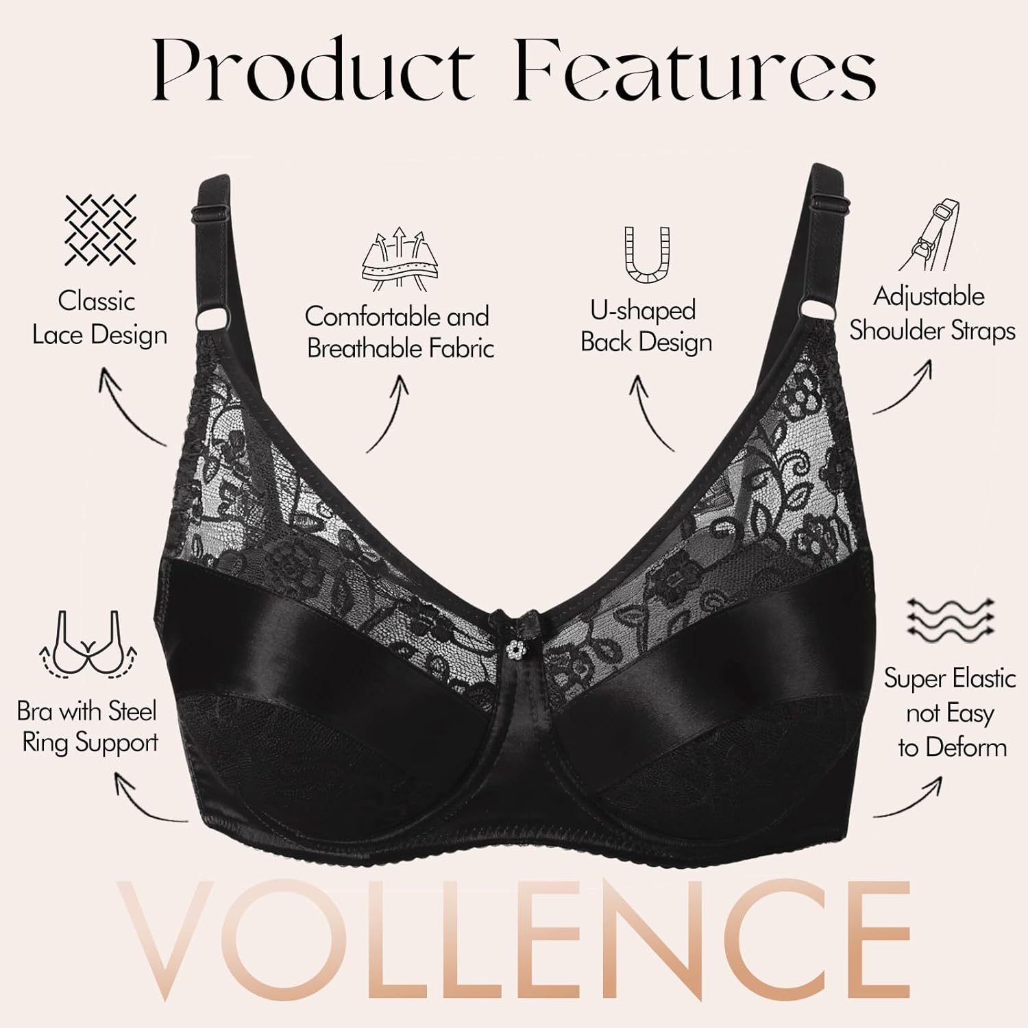 Vollence Silicone Breast Form Pocket Bra Mastectomy Bra with Pockets