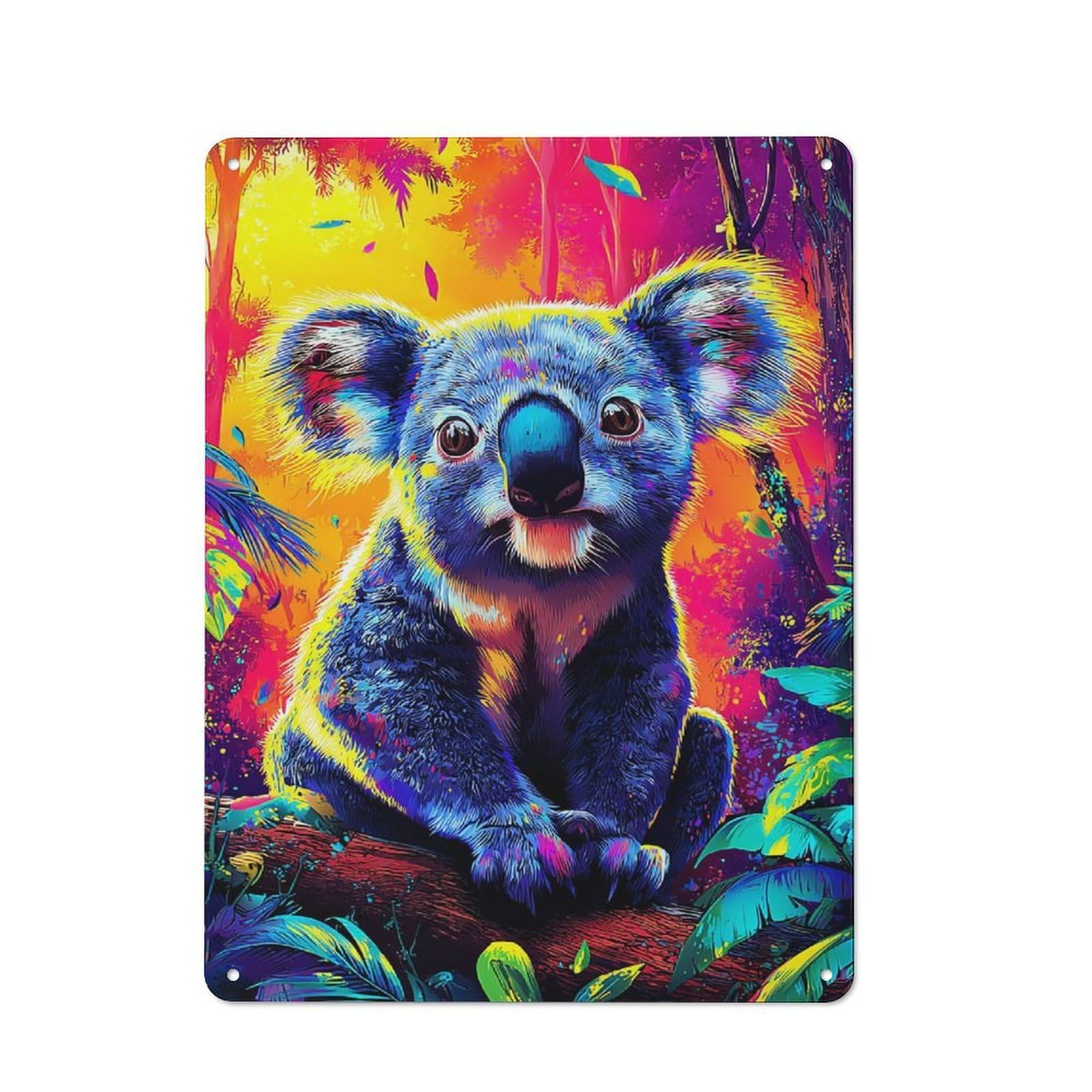 Junmoney Colorful Koala In Vibrant Forest -1 Retro Tin Sign 40X30cm For Lounge Or Reading Corner, For Home Wall Decor Collectors