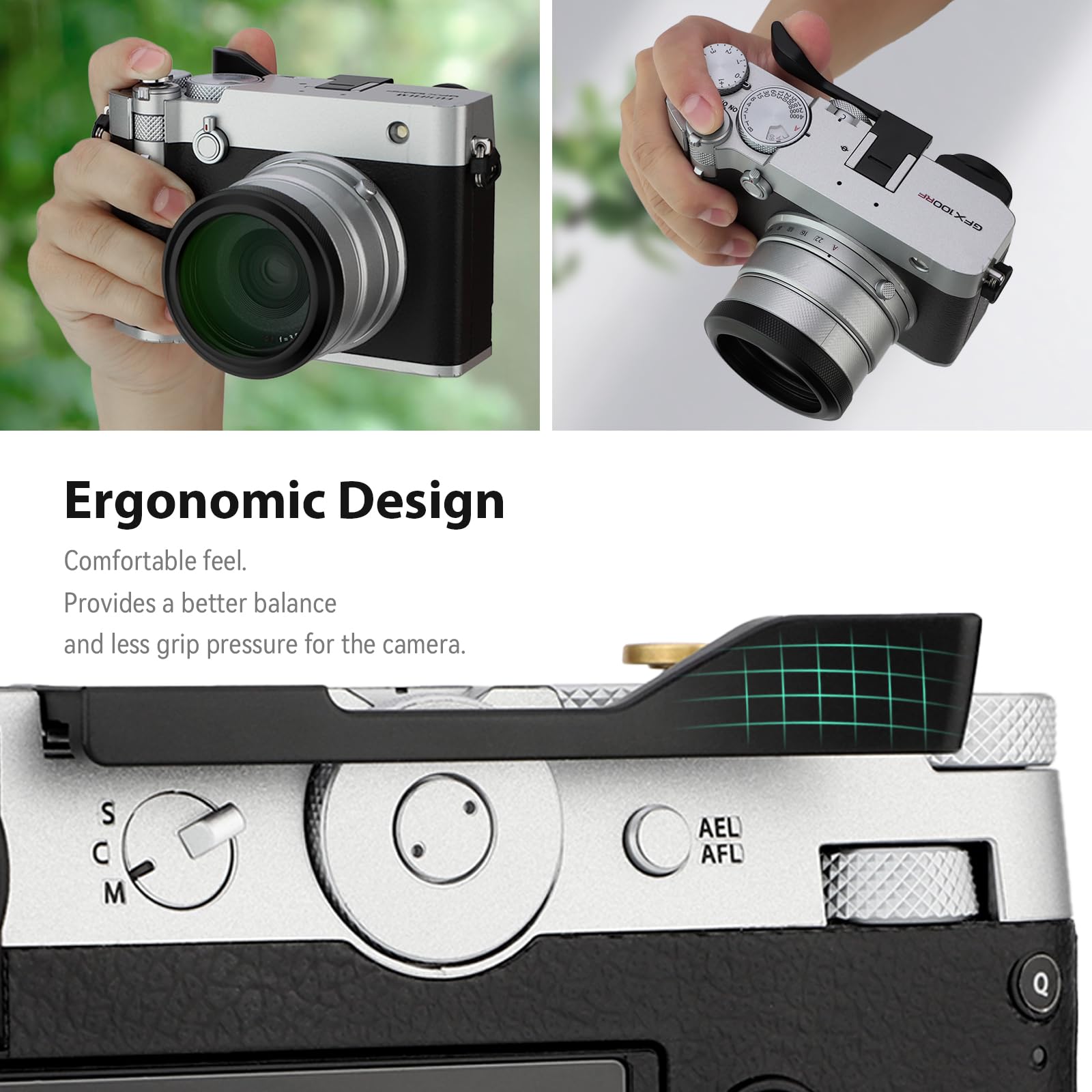 Haoge Uchwyt kciuka do aparatu Fujifilm GFX100RF akcesoria cyfrowe gorąca stopka metalowa podpórka kciuk podpórka uchwyt THB-GFXRFB czarny