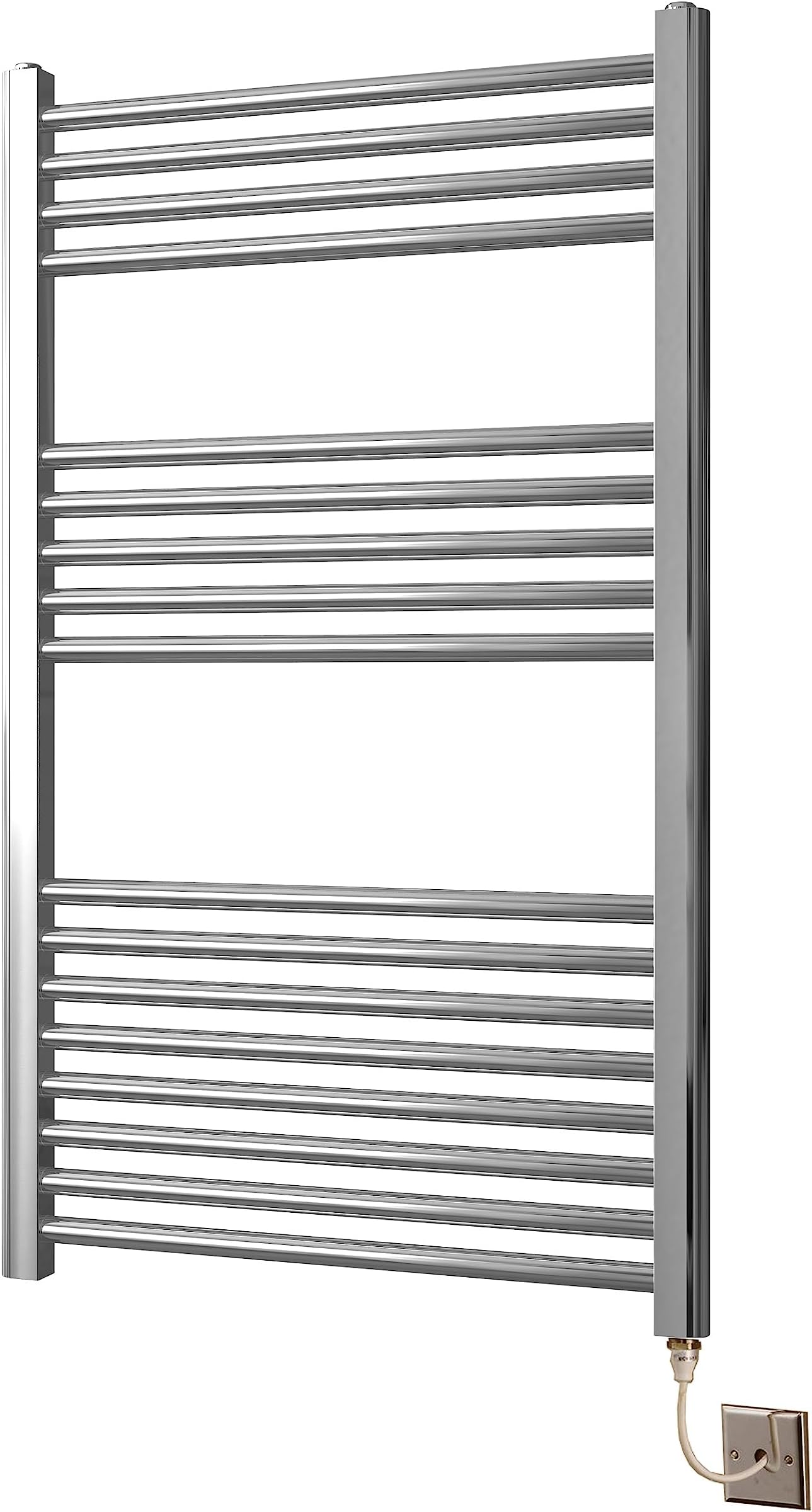 Chrome Straight Electric Heated Towel Rail 600mm wide x 1000mm high Flat Designer Towel Radiator