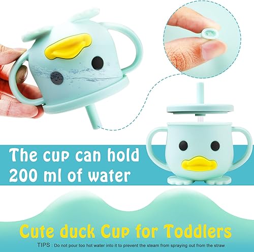 Miniatura 8 de Vaso para niños pequeños, taza de entrenamiento de silicona, taza para beber para bebé, taza de destete LED para bebé con tapa y doble asa,