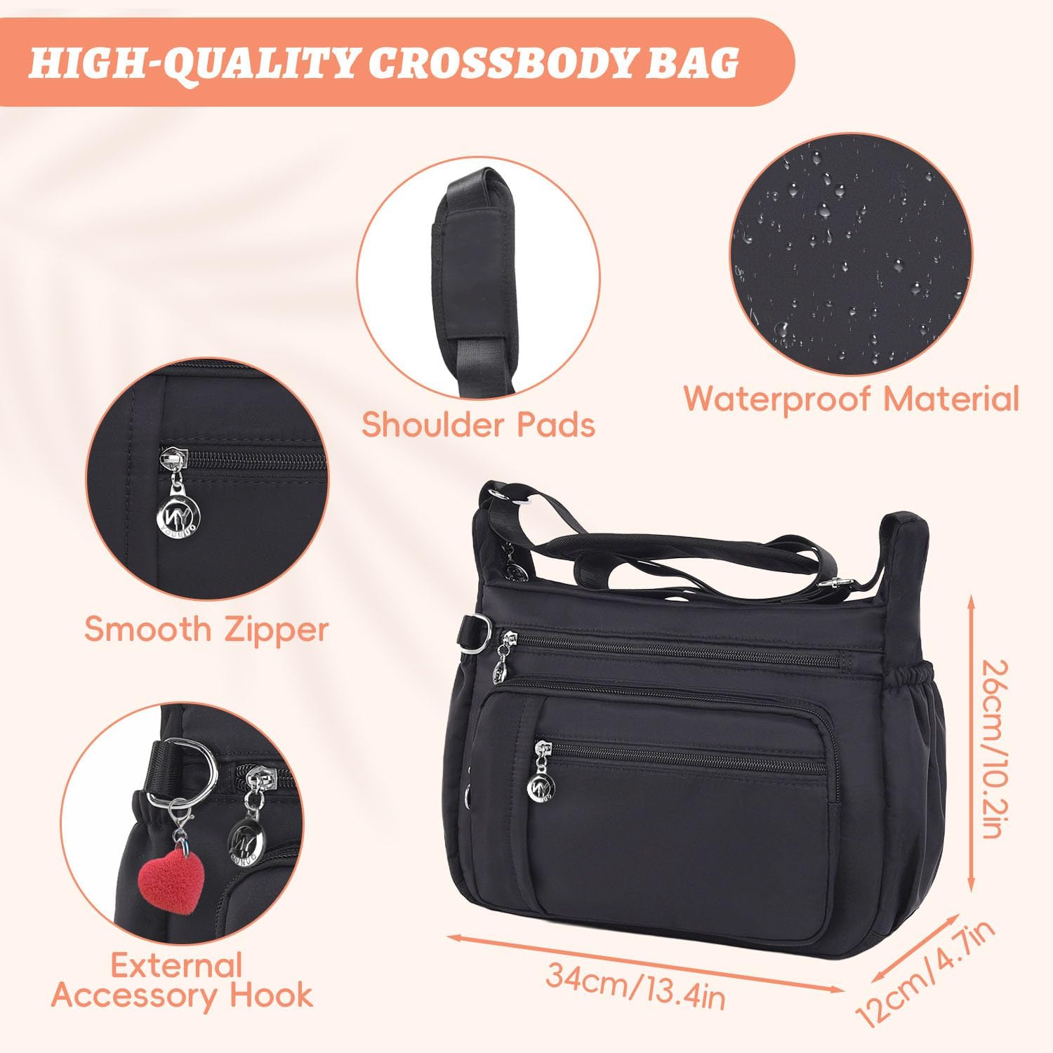 YouNuo Cross body Purse, Nylon Crossbody Bags for Women with Pockets and Compartments, Waterproof Crossbody Shoulder Handbags | Nylon, with Pockets, and Compartments, Waterproof - Image 4