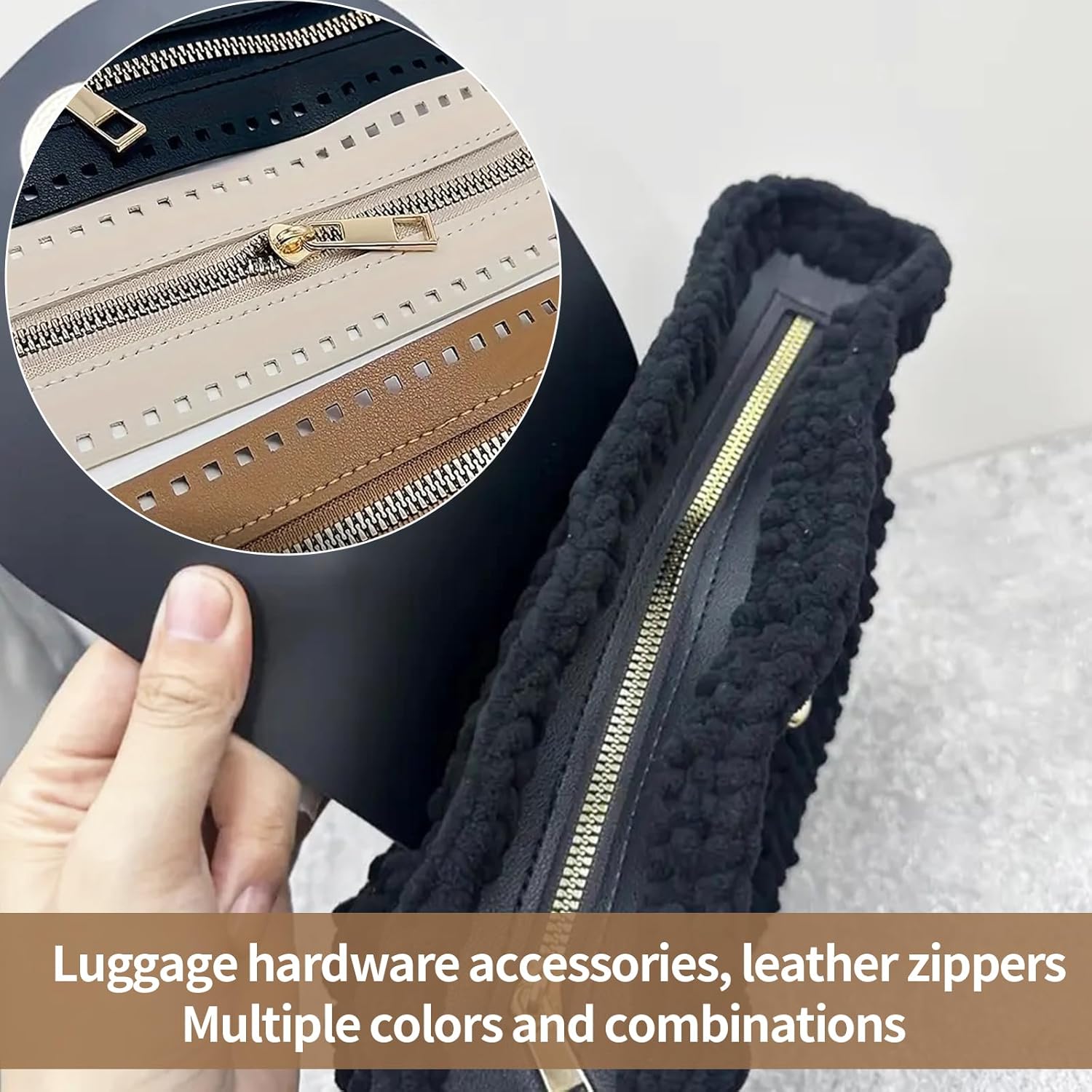 4 Colors Pu Leather Zipper, 27 × 5.9 cm Sewing Coil Bulk Zipper Frame for Crochet Handbags with PU Leather Frame for Bag DIY Craft Accessories