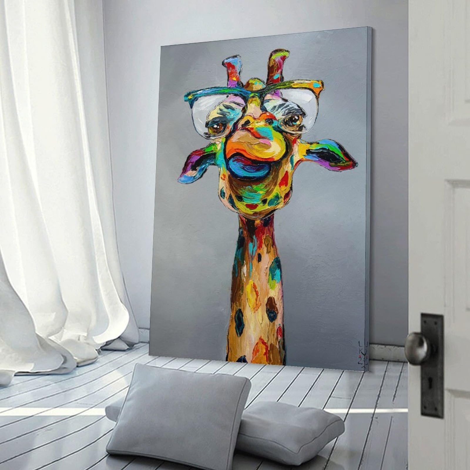 Junmoney Decorative Canvas Print Professor Longneck, 08x12inch(20x30cm), for New Homes, Bedrooms Or Workspaces, Thoughtful Wall Decor for Art Lovers