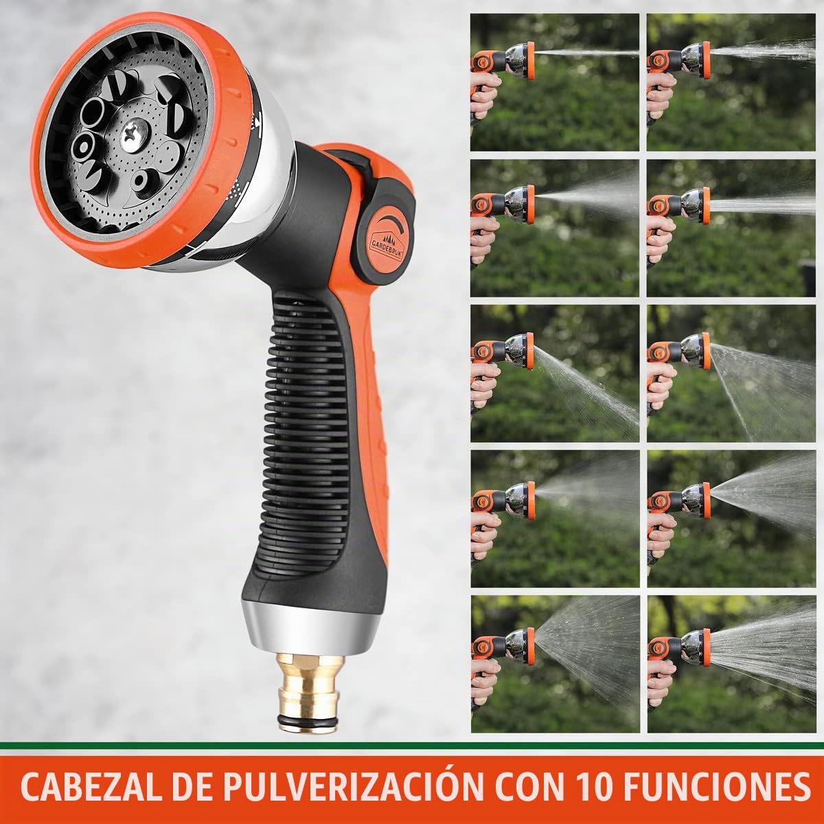GARDEBRUK® Manguera de Jardín Extensible Flexible 22m 8 Funciones de Riego Adaptador 1/2' 3/4' Núcleo Látex Negro