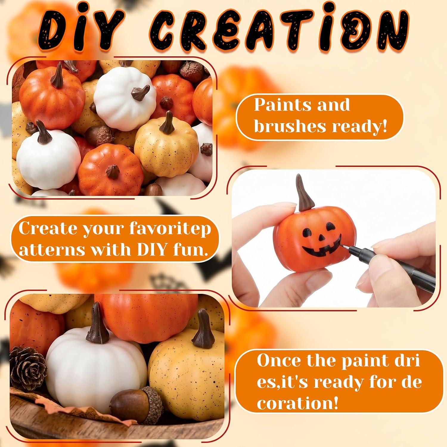 60 Pcs Mini Resin Pumpkins Fake Artificial Pumpkins for Fall Decor Thanksgiving Halloween Table Bowl Basket Wreath DIY Crafts Autumn Display Fall Decorations for Home(Orange, White, Yellow)