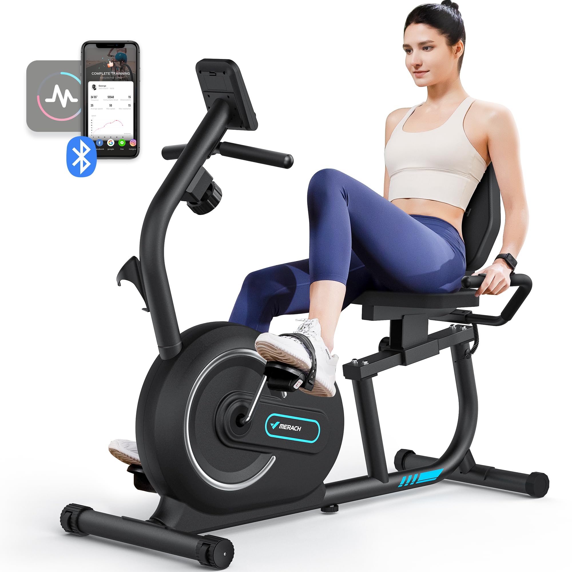 MERACH Recumbent Exercise Bike Cardio Equipment, Stationary Bike with Smart Bluetooth and Exclusive App Connectivity Stepper, LCD, Heart Rate Handle,Elliptical Cross Trainer Magnetic Recumbent CycleMERACH Recumbent Exercise Bike Cardio Equip…