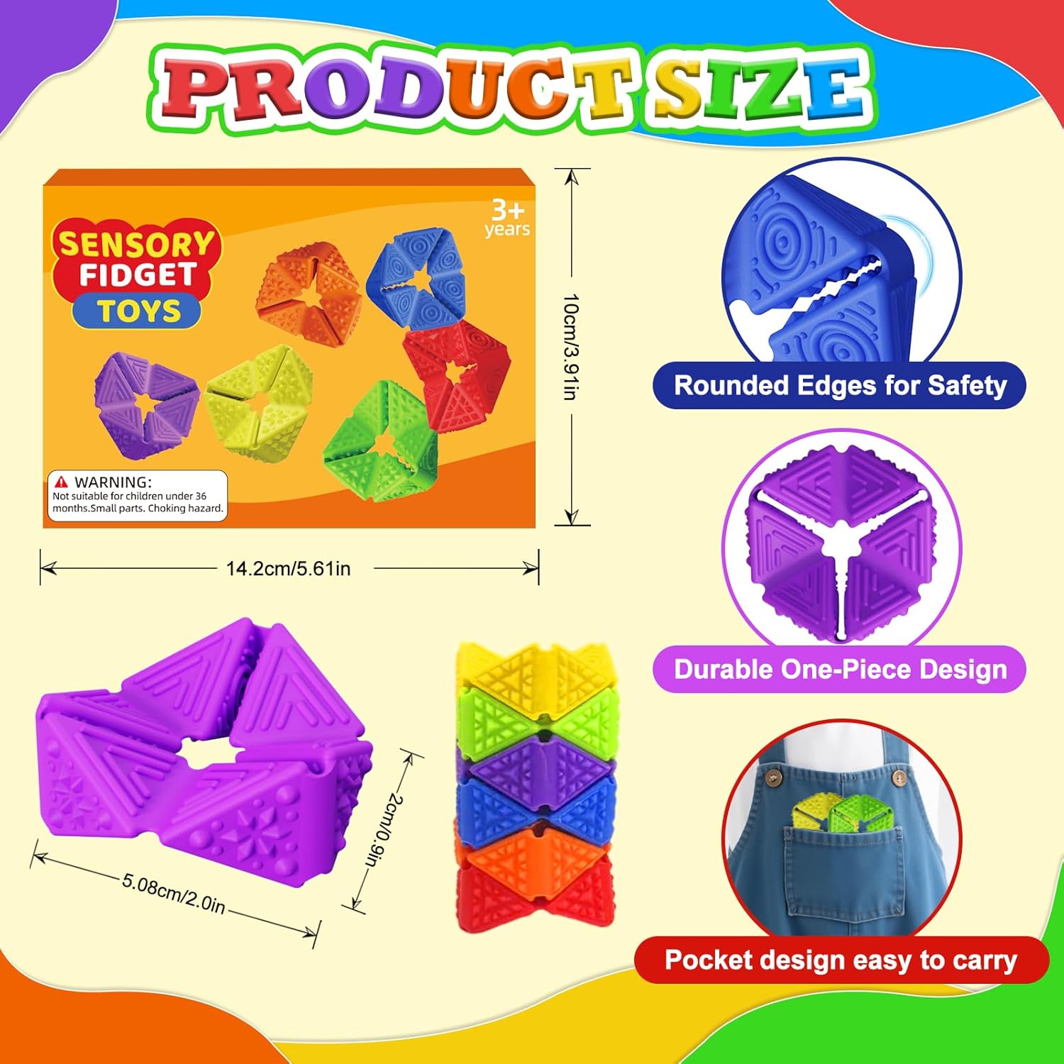 Fidget Sensory Toys for Kids - 6Pack Quiet Textures Sensory Flip Cube for ADHD, Anxiety & Stress Relief, Non-Toxic Durable Desk Fidgets for Classroom, Home & Travel, for Toddlers & Teens
