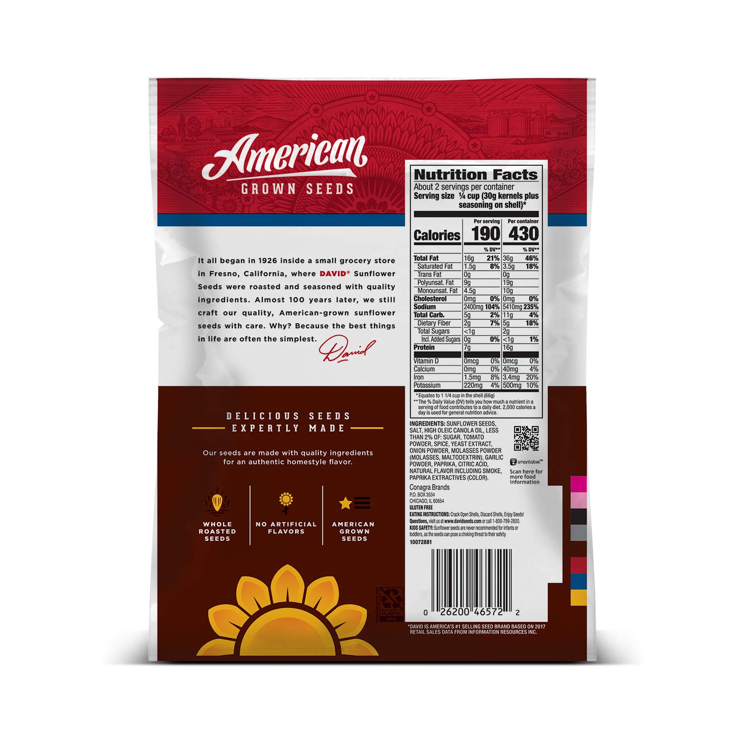 DAVID Jumbo Sunflower Seeds,Bar-B-Q Flavor,5.25 oz.,(Pack of 3)