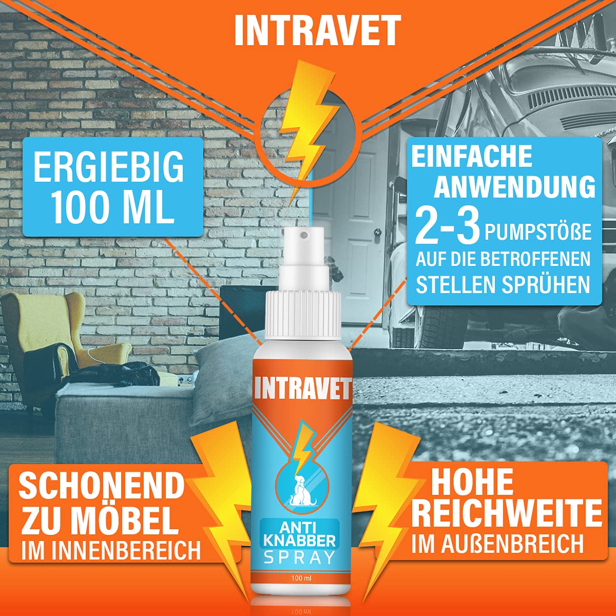 Saint Nutrition Intravet Anti Knabber Spray - Fernhaltespray für Katzen und Hunde – Katzenabwehr & Hundeabwehr für Indoor und Outdoor – natürliche Inhaltsstoffe, Nicht schädlich für Tiere
