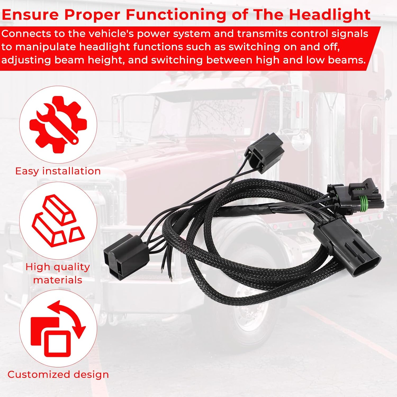 for Peterbilt 378 1988-2007 and 379 127/119 BBC 1987-2007 Headlight Wiring Harness