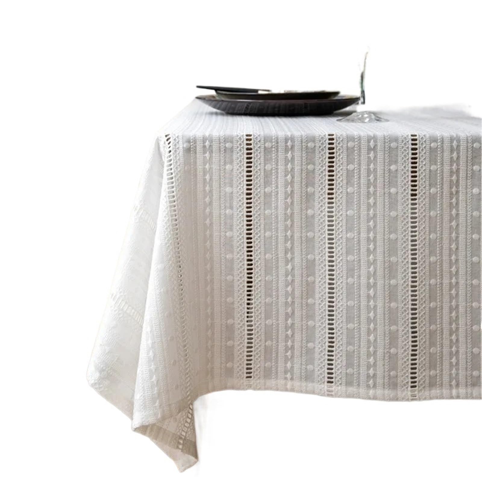 CSSHNL Lace Tablecloth White Cotton Tablecloths Lace Rectangle Dust-Proof Table Cover For Wedding Decorations