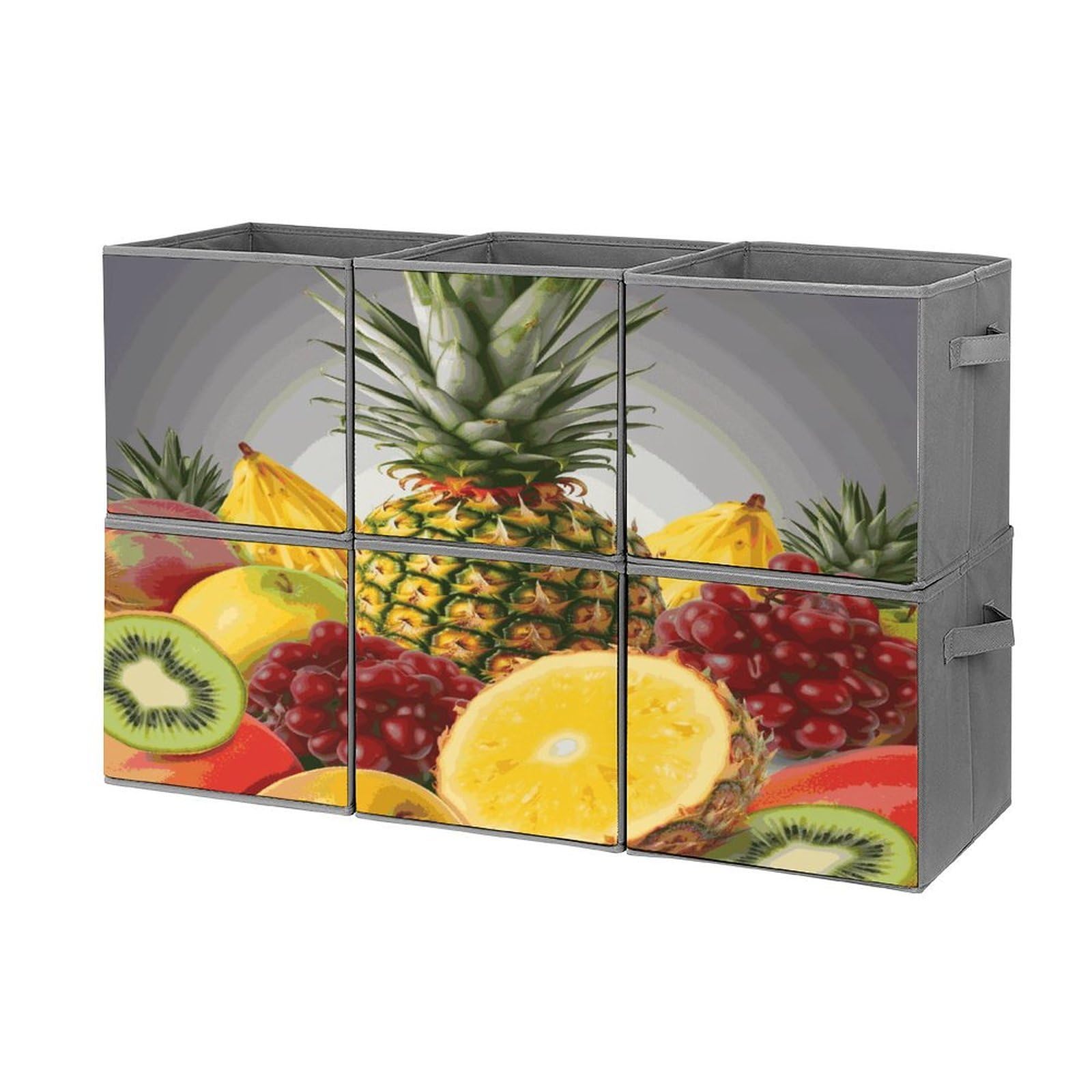 Fekiloot Style Fresh Fruits Pineapple Storage Bin For Foldable And Handles,Closet Organizer Of 6-Pack Stackable,Storage Box For Living,Room, Office,Bedroom,Closet