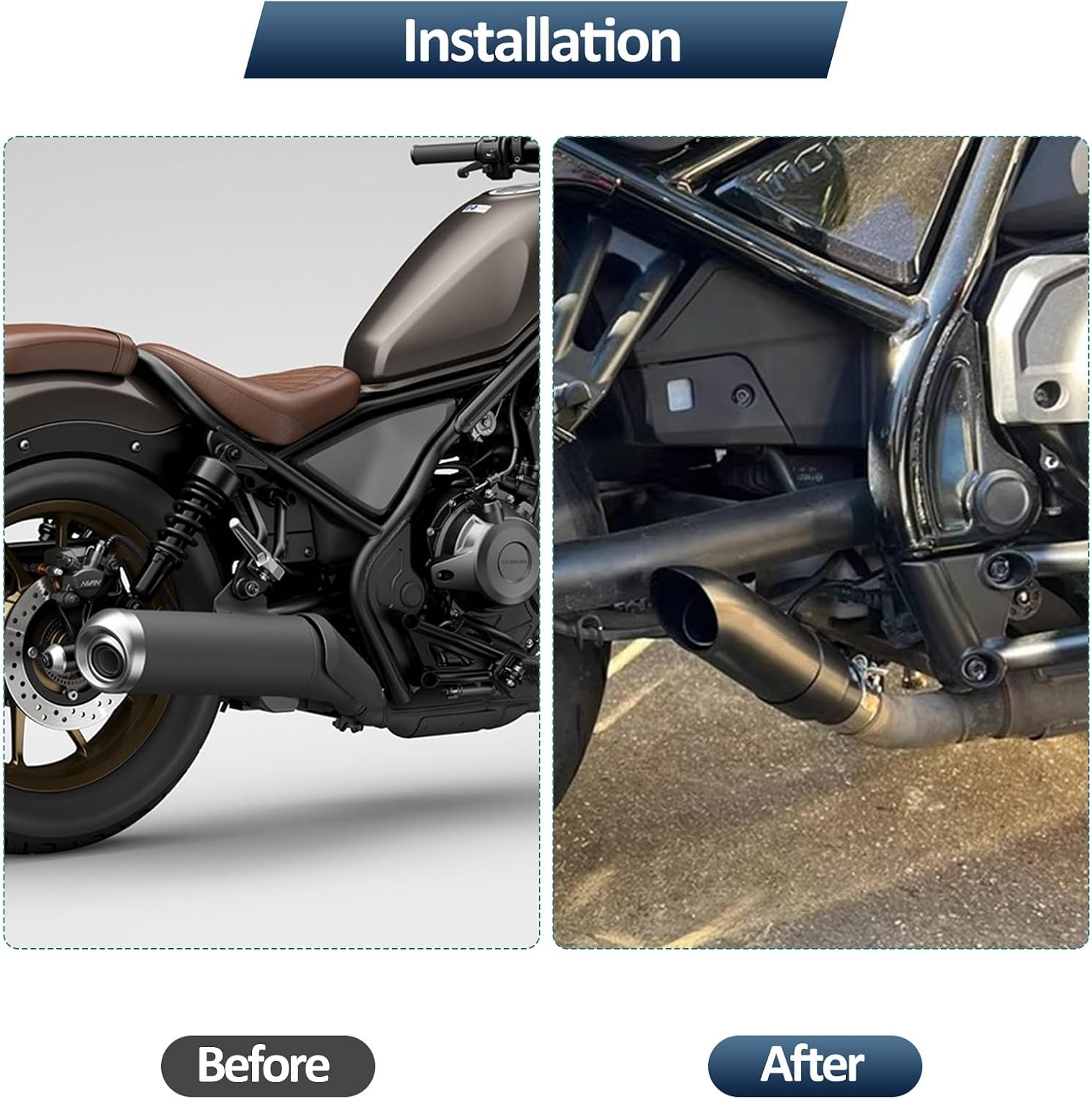 For Rebel 300 500 1100 Exhaust Muffler Motorcycle Exhaust Pipe Compatible with Rebel300 Rebel500 Rebel1100 CMX 300 500 1100 2017-2024 2025