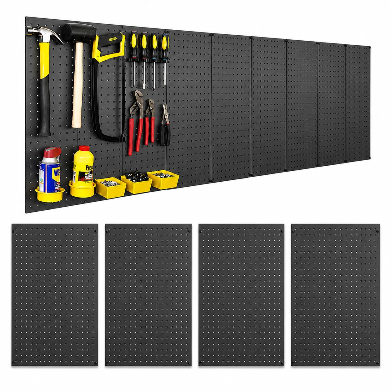WallPeg Made in USA Pegboard Wall Organizer 4 ea 24"x16" Plastic Pegboard Panels - 96” Wide - Kit P-212 B Garage Organization for Workbench Tool Storage Organizer - Tuff Peg Board
