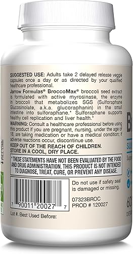 Miniatura 9 de Jarrow Formulas BroccoMax - Generador de sulforafano de 35 mg con glucosinolato de sulforafano y mirosinasa, suplemento dietético para apoyo a la