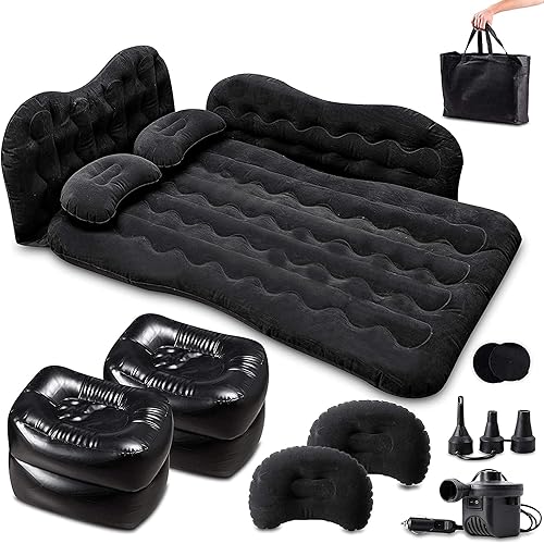 Cama para colchón de aire inflable para automóvil, Zento Deals - Colchón de asiento trasero para campamento, cama de viaje portátil con almohadas,
