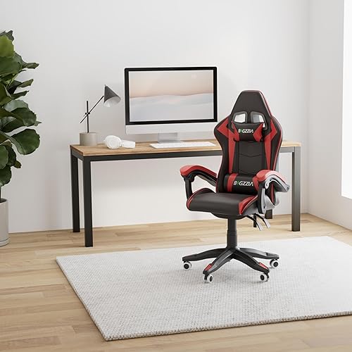 Miniatura 2 de Bigzzia Silla de juegos, silla reclinable de piel sintética con reposacabezas y soporte lumbar, sillas de videojuegos giratorias ajustables, silla
