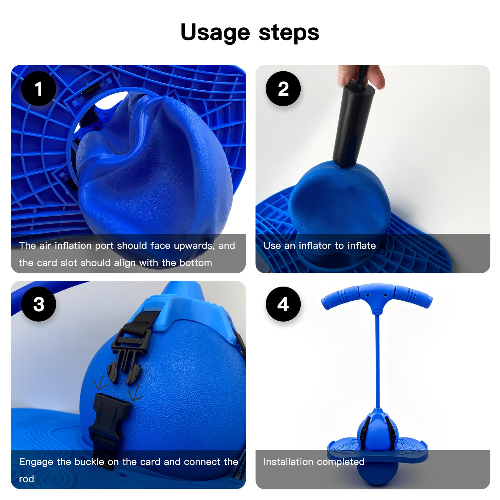 Pogo Ball for Adults, Balance Jumping Ball for Kids, Palla Rimbalzante con Maniglia Maniglie E Pompa (Blau)