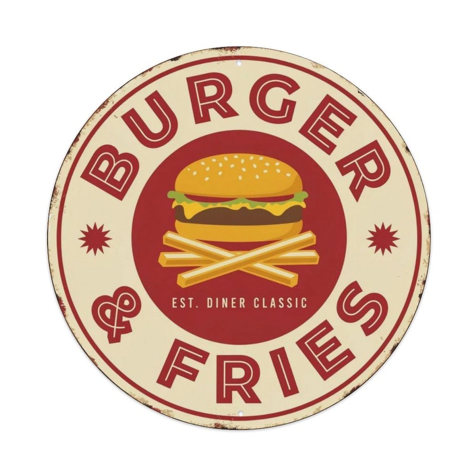 Burger & Fries Retro Diner Metal Tin Sign Plaque