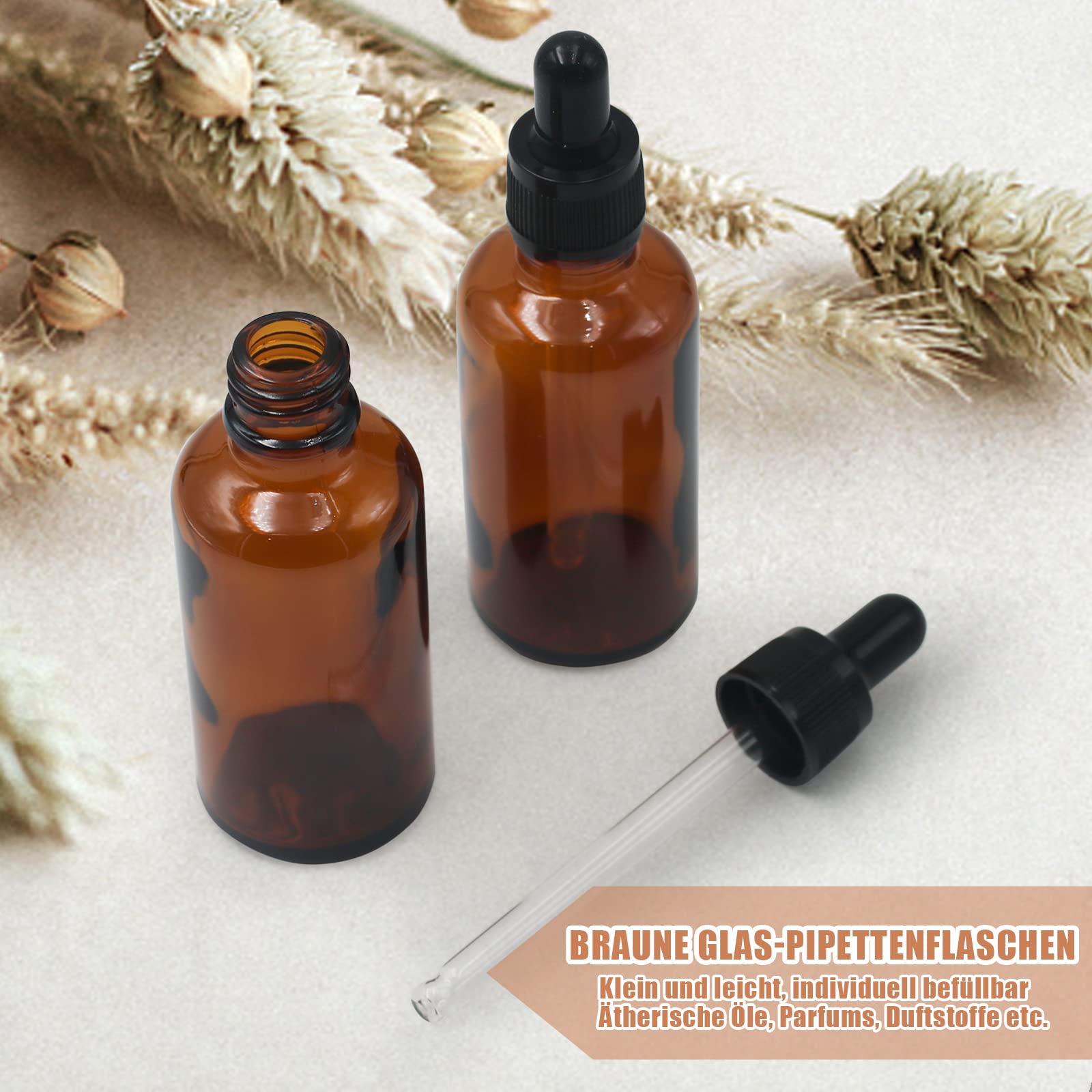 Produktbild von Collazoey Pipettenflaschen-Set – 6x 50 Ml Braunglas + Pipetten, Trichter, Messzylinder & Co. – Ideal Für Öle, Parfüm & Aromatherapie