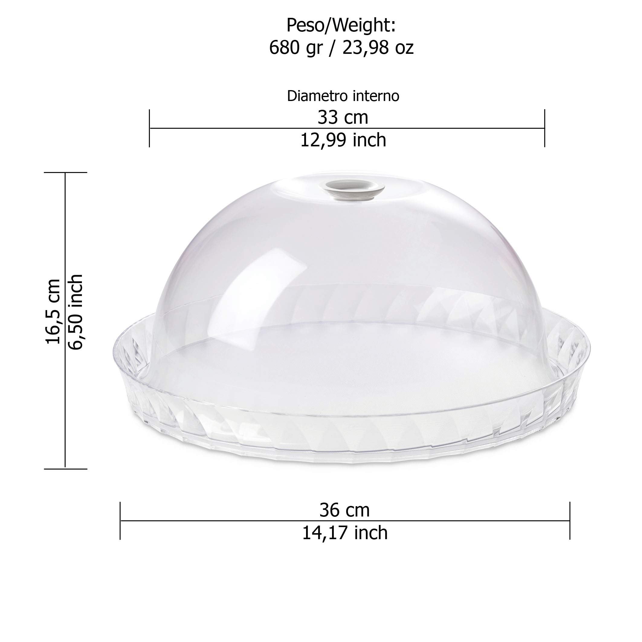 Omada Design Porta dolci da 36 cm, piatto per torta con campana da 16,5cm, in plastica infrangibile, Made in Italy, Linea Diamond, Trasparente