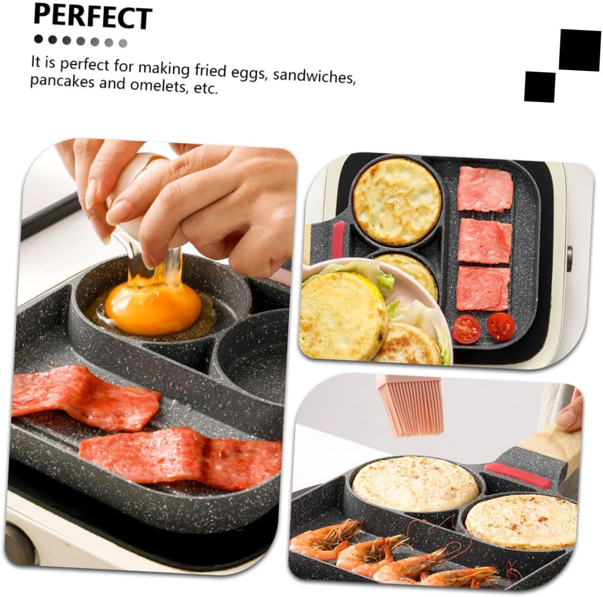 Section Nonstick Omelette Pan Heat Resistant Frying Pan for Eggs Pancakes and Bacon Easy to Clean Kitchen Tool with Ergonomic Long Handle for Breakfast Cooking