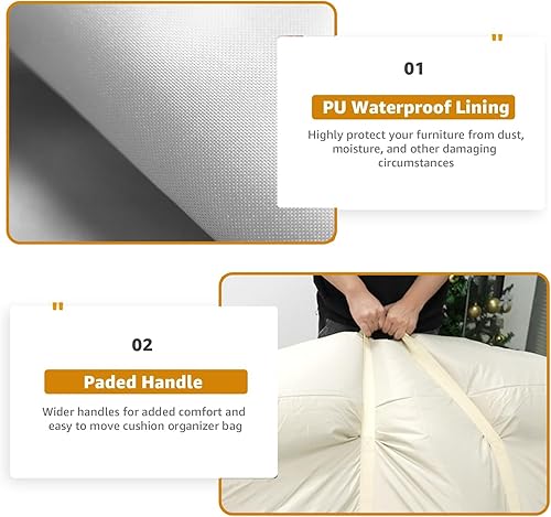 Miniatura 5 de Paquete de 2 bolsas de almacenamiento para cojines de patio, impermeables, 420D, para exteriores, protectoras, con cremallera, para muebles, 60