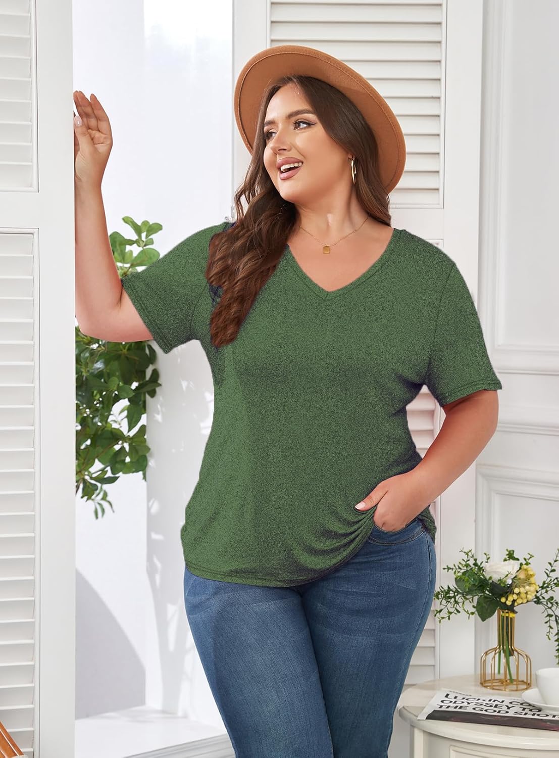 Women's Plus Size Short Sleeve Tee Shirt V Neck Basic Ladies Loose Fit T Shirt 1X-5X - Image 6