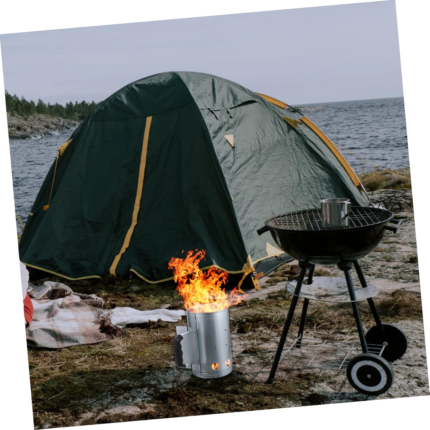 Portable BBQ Charcoal Bucket Grill Fire Starter Chimney Starter for Outdoor Use