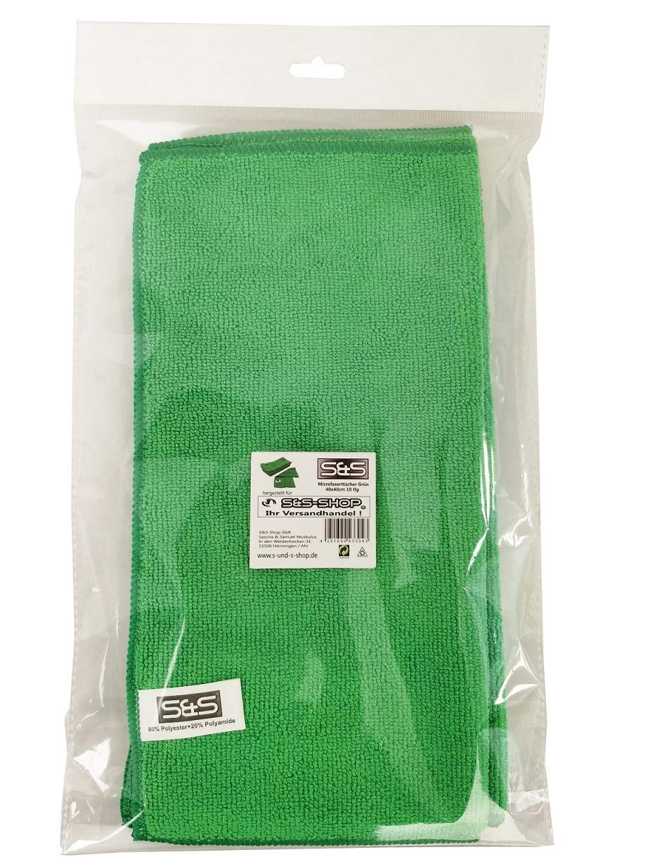 S&S-Shop 100 Mikrofasertücher | 40 x 40 cm | Grün | waschbar - weich | Microfasertücher Mikrofaser Tuch Reinigungstücher Auto polieren Putztücher | Haushaltstücher