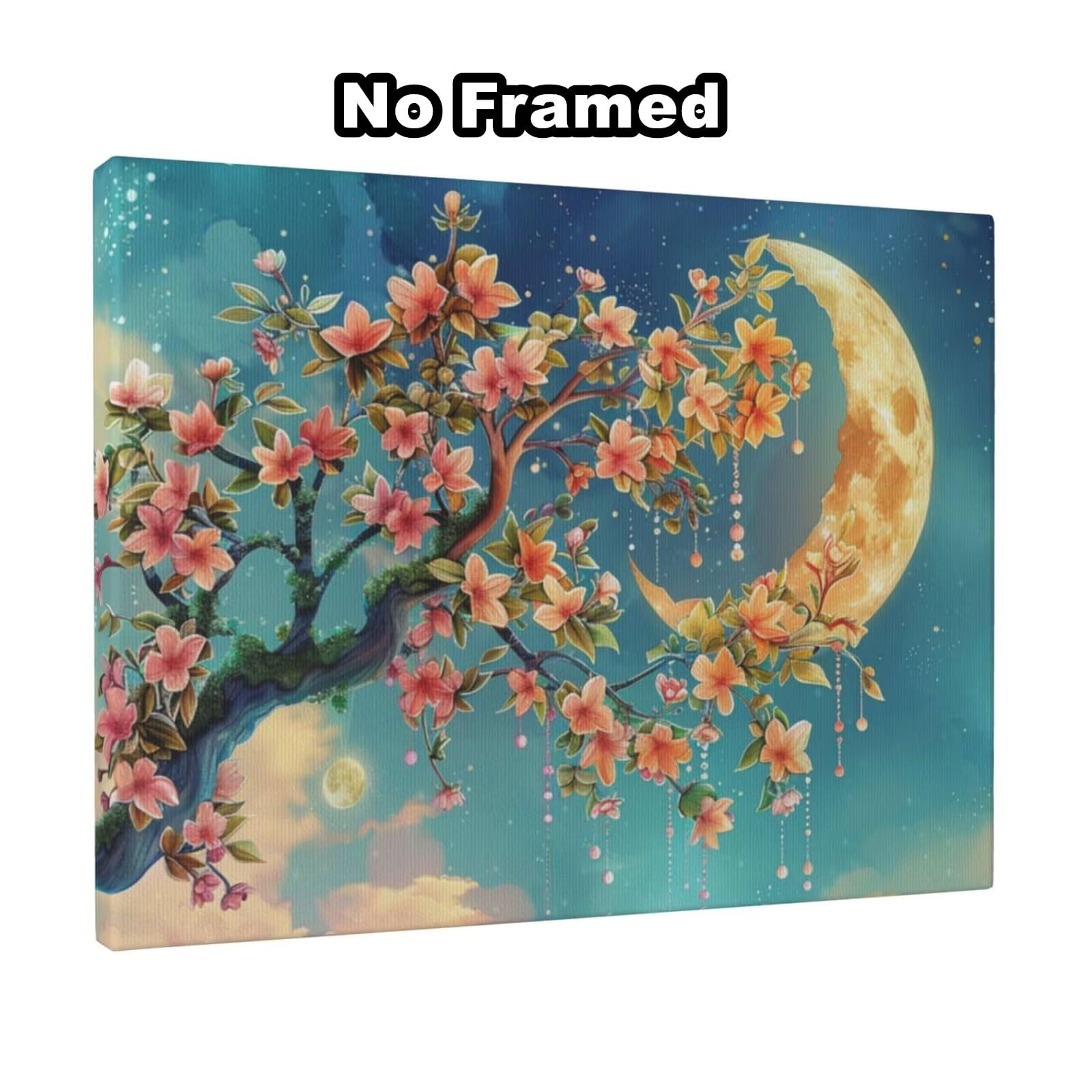 Kit per pittura con numeri per adulti, motivo: luna, albero con numeri per principianti, pittura acrilica con 6 pennelli, kit di pittura a olio per decorazione da parete, 95 x 70