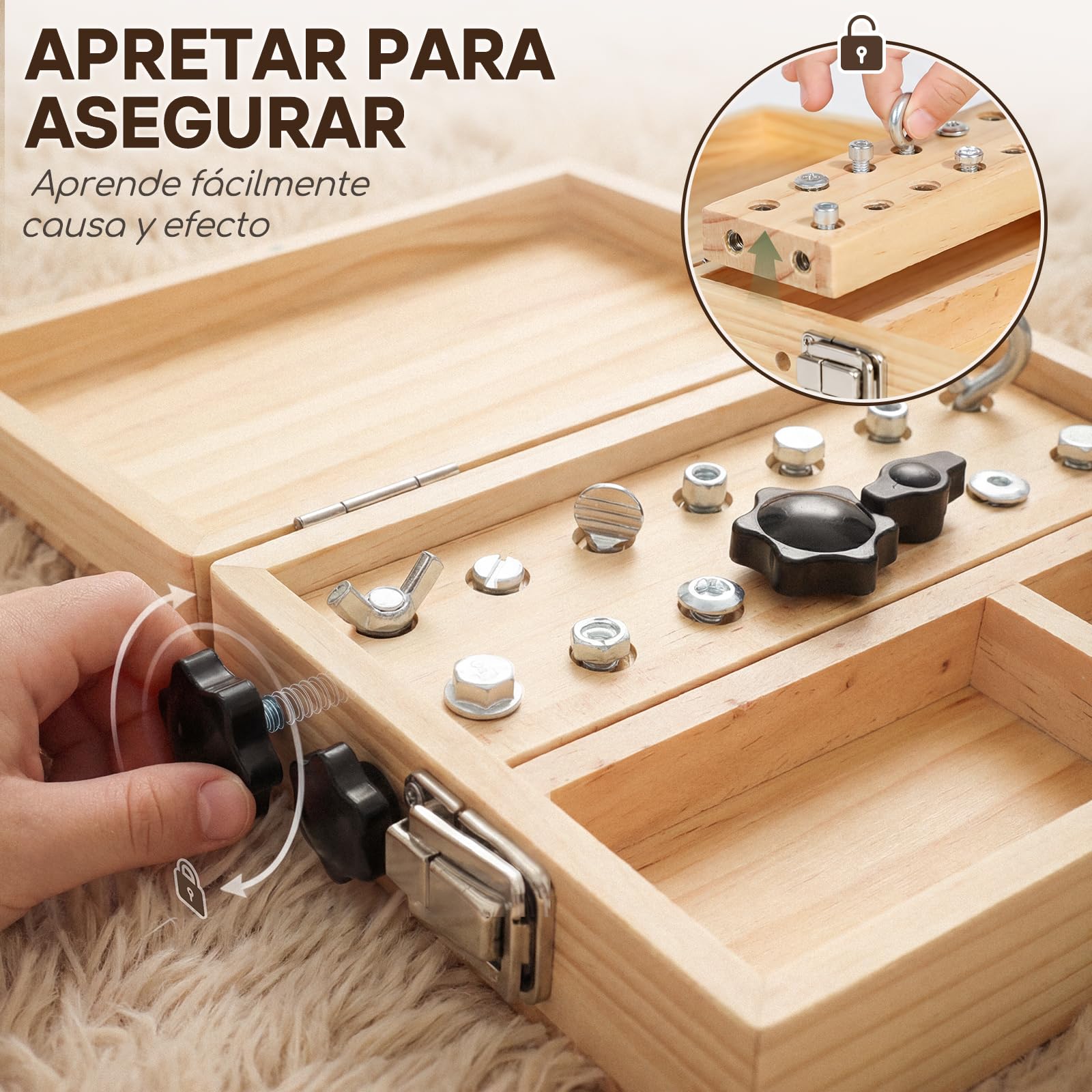 Lehoo Castle Montessori 3 Años Juguetes para Niños, Herramientas de Madera–15 Pcs Set Busy Board Juego Educativo de Motricidad Fina con Caja de Almacenamiento – Regalo Ideal para 4 5 Años Juegos