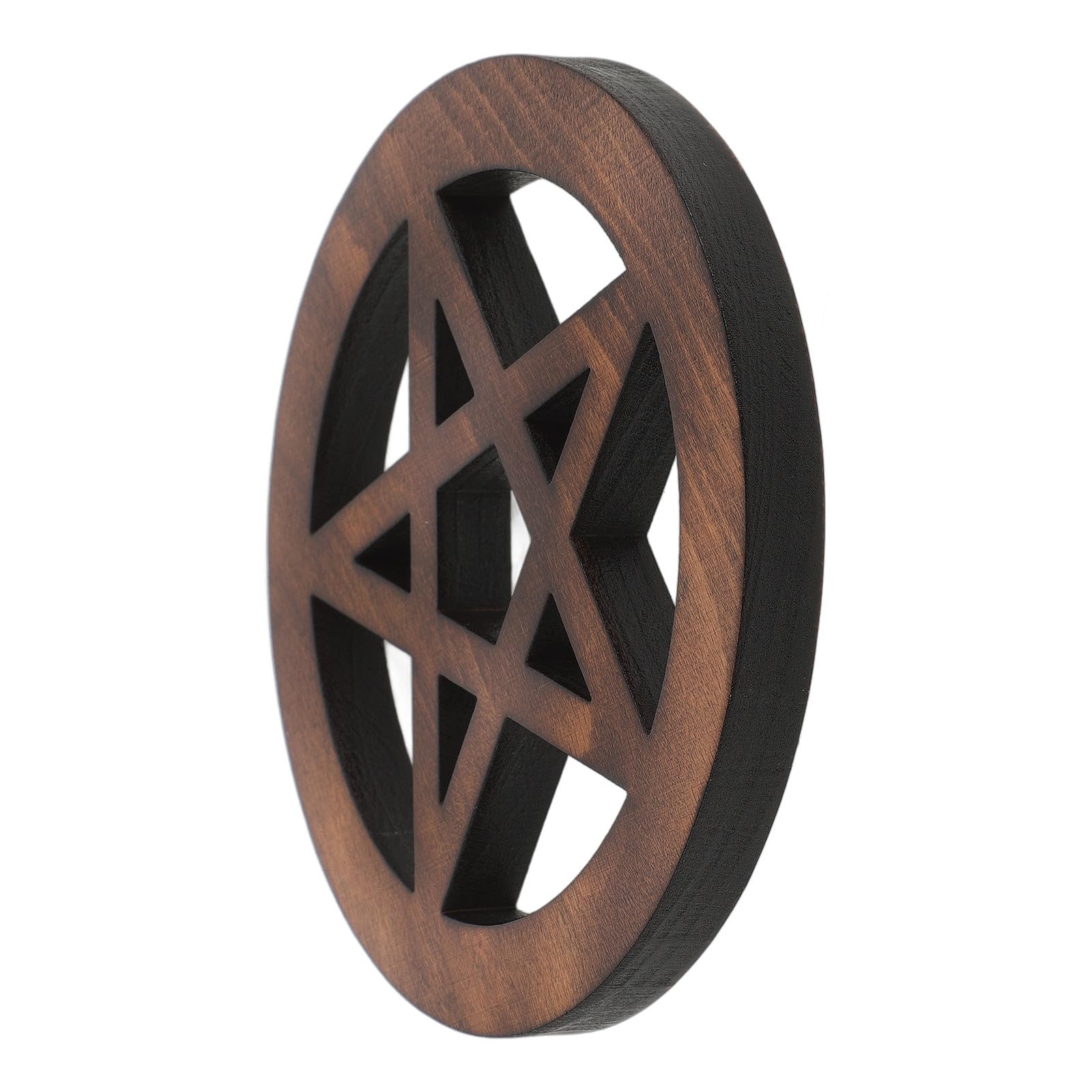 Drewniany Pentagram Dekoracyjny Ołtarz Pogański Wicca Artystyczna Płytka Ścienna Trwała Figurka Biurko i Półkę Uniwersalna Ozdoba Metafizyczna Do Rytuałów Jasnobrązowa