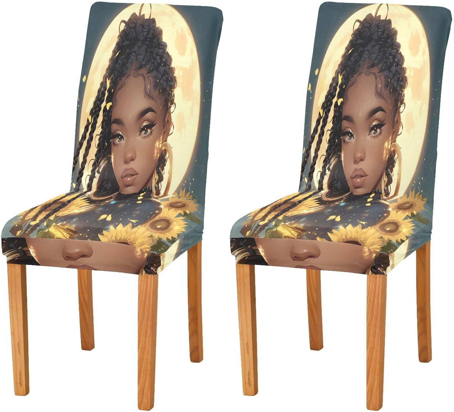 ALAZA Chair Covers for Dining Room, African Woman Sunflower Stretch Chair Cover Sets Chair Protector Removable Washable for Ktichen Restaurant Hotel