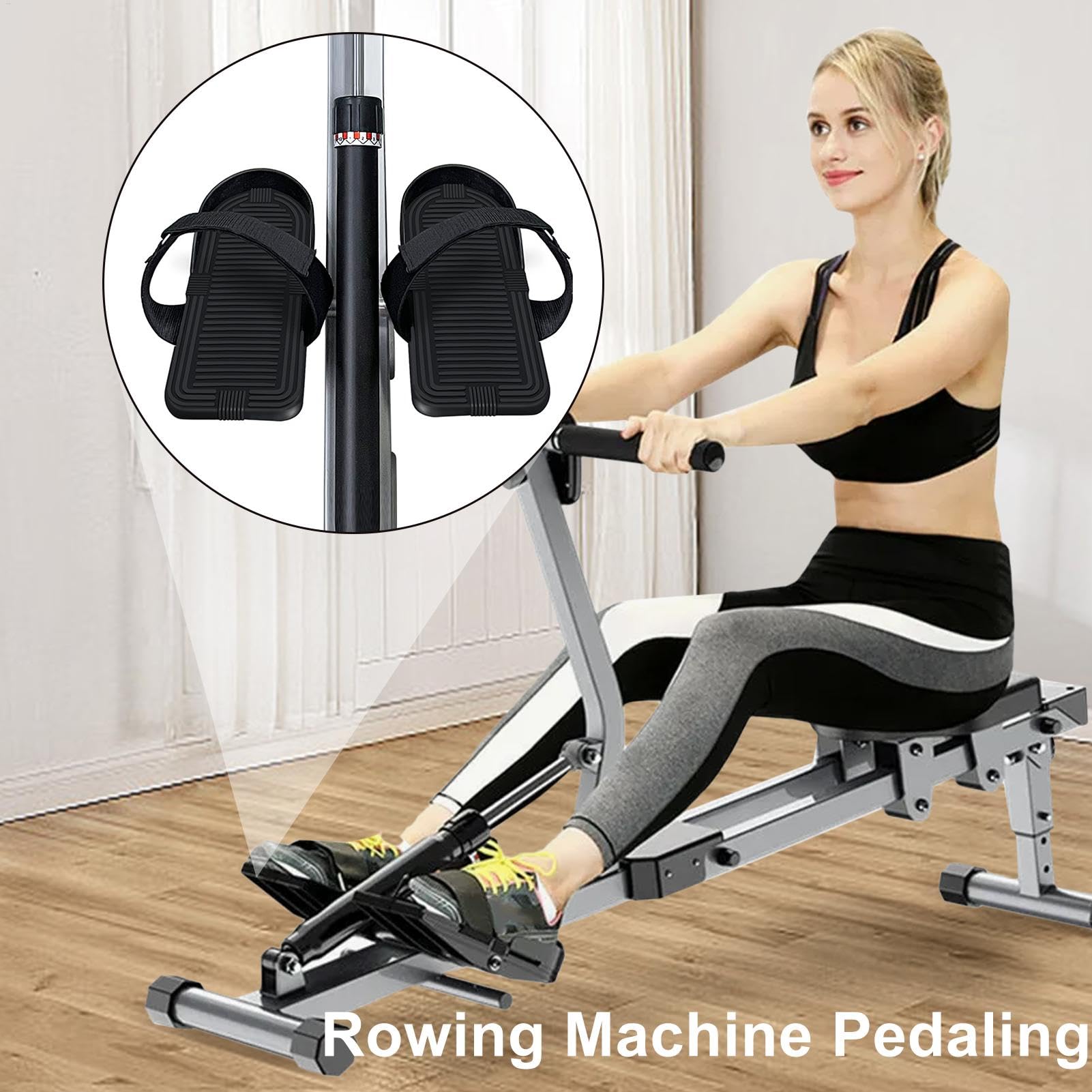 Rowing Machine Pedals, Elliptical Foot Footrests, Adjustable Replacement Parts, Practical Leg Training Steppers, (0.55 Inches), Ideal for Fitness Machines