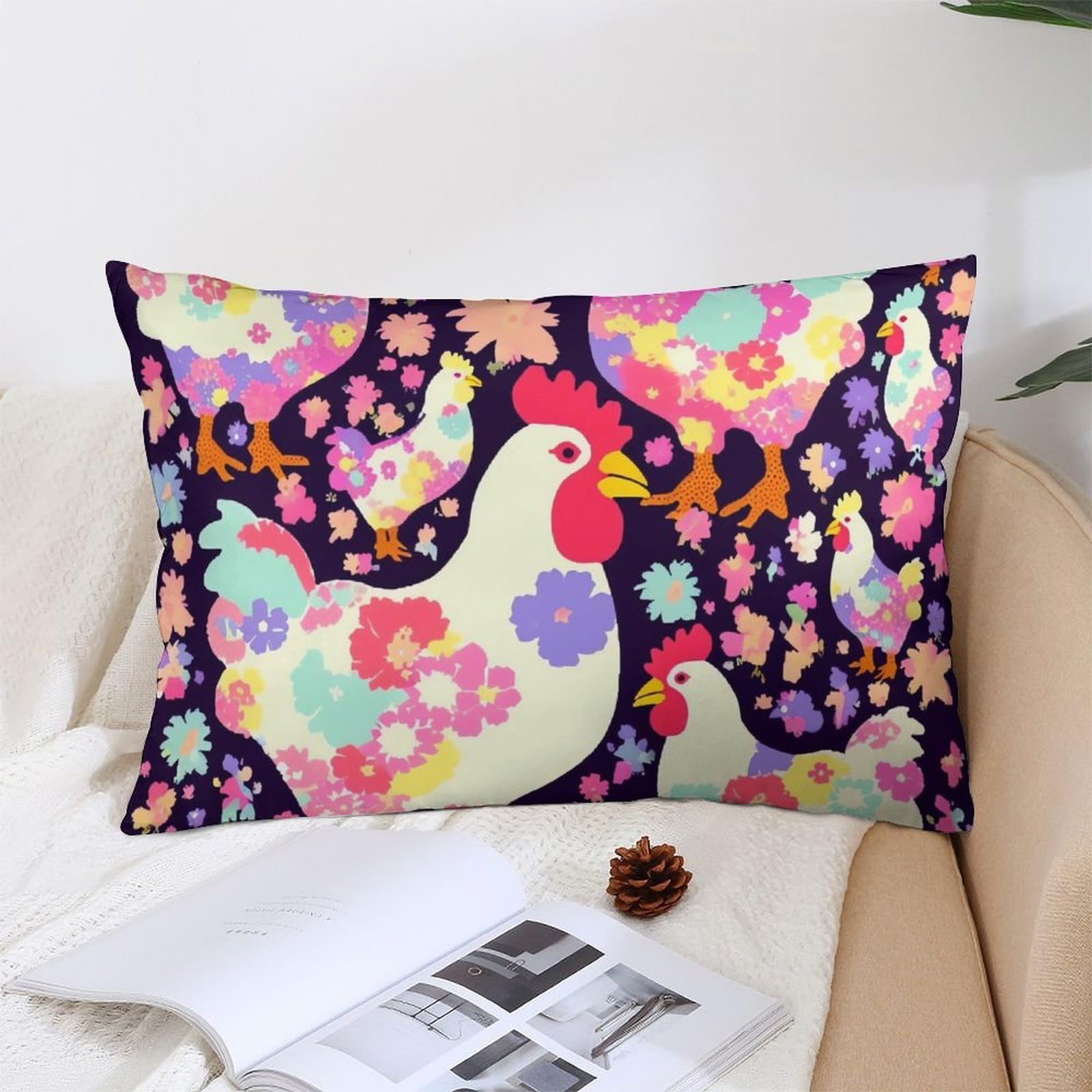 NTVOWPZO Decoration Throw Pillow Covers 12 "x20 Pillowcases Covers Flower Heart Chicken Soft Pillowcases Modern Farmhouse Home Decor Sofa Cushions Covers for Couch Bed Living Room