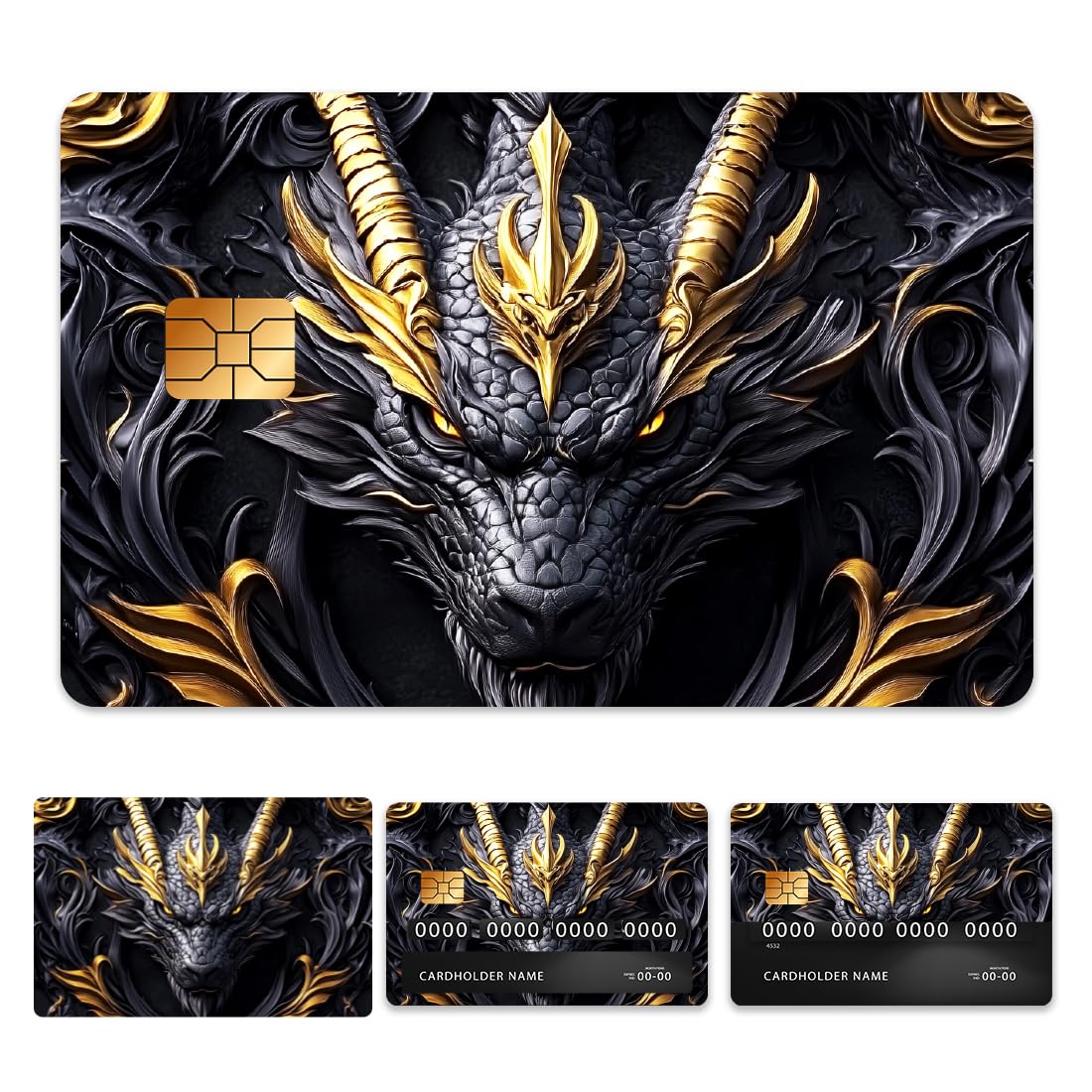 Peacoblue Bank Card Sticker Black and Gold Dragon Credit Debit Card Custom Skin Cover Protector, 4 Styles Waterproof Scratch-Proof and Attractive Decal for Most Popular EBT Transportation Key Card