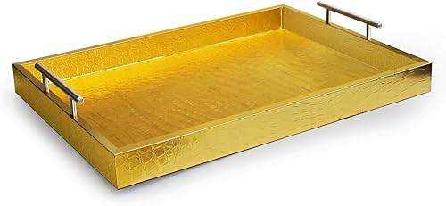 Miniatura 8 de Accents by Jay - charola con asas de metal con estampado de caimán., Dorado