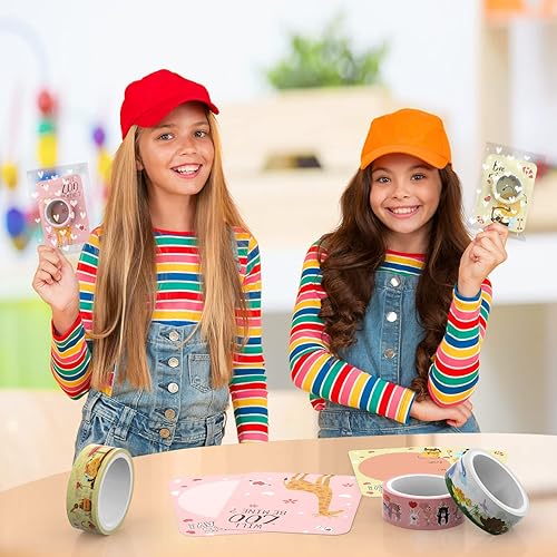 Miniatura 4 de Tarjetas de San Valentín para el aula de niños, paquete de 28 tarjetas del día de San Valentín para niños con cinta washi de animales lindos, kit de