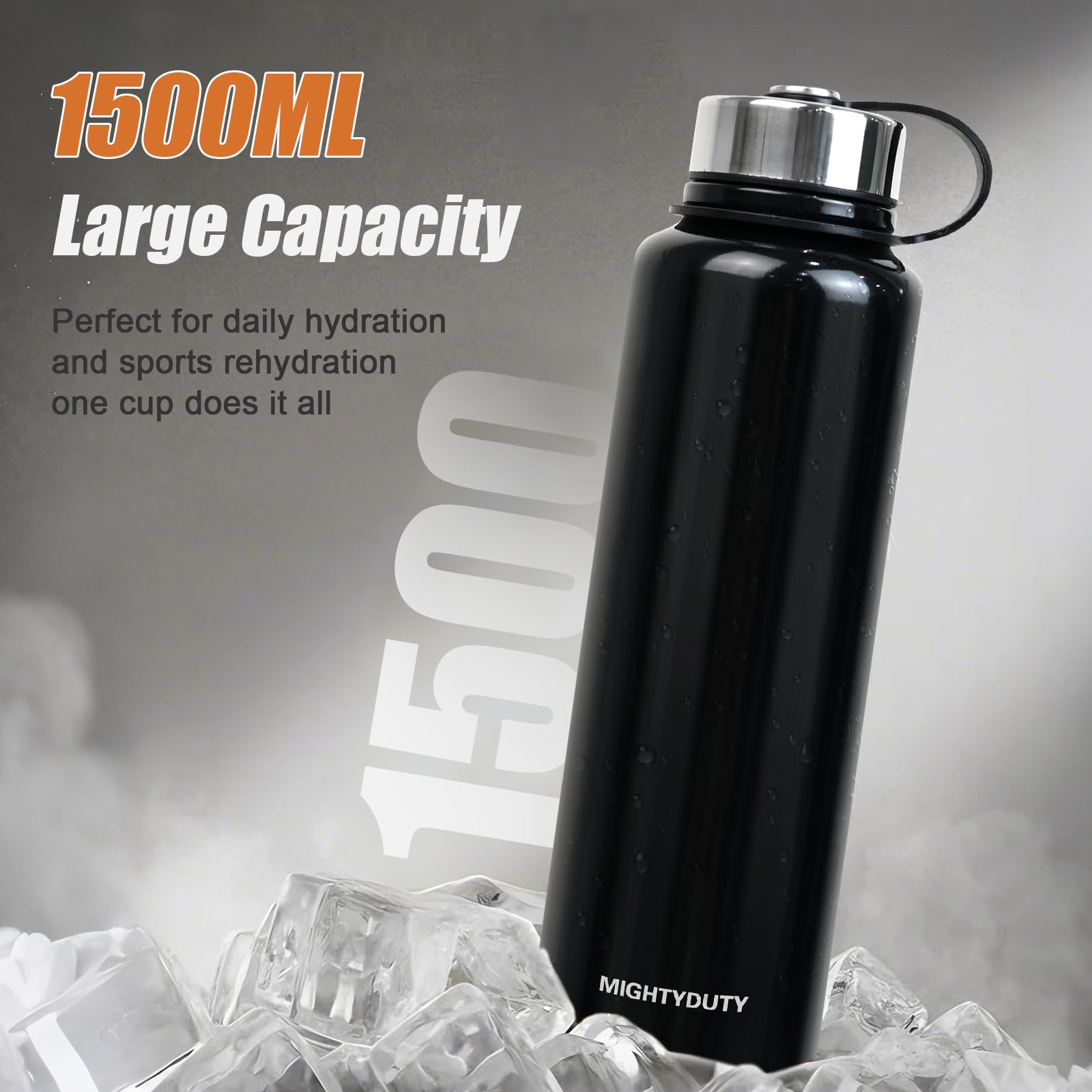 Thermos da 1,5 l, in acciaio inox, per 6-24 ore, caldo e rinfrescante, grande capacità, a prova di perdite, per caffè e tè, per attività all'aperto, sport, scuola, ufficio (nero)