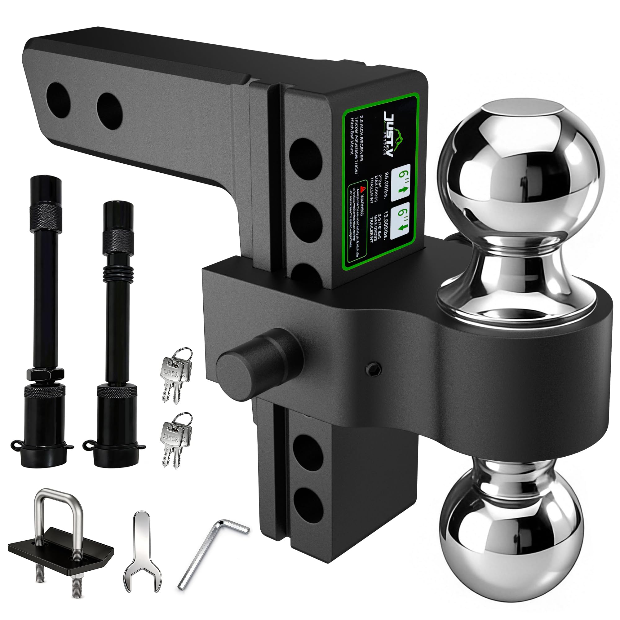 Photo 1 of Just-V Drop ch - Aluminum 2 Inch Hitch, Adjustable Trailer Hitch for 2" Receiver, 21500 LBS GTW, Heavy Duty Tow Hitch with 6" Drop/Rise Dual Balls (2" & 2-5/16") for Truck Black