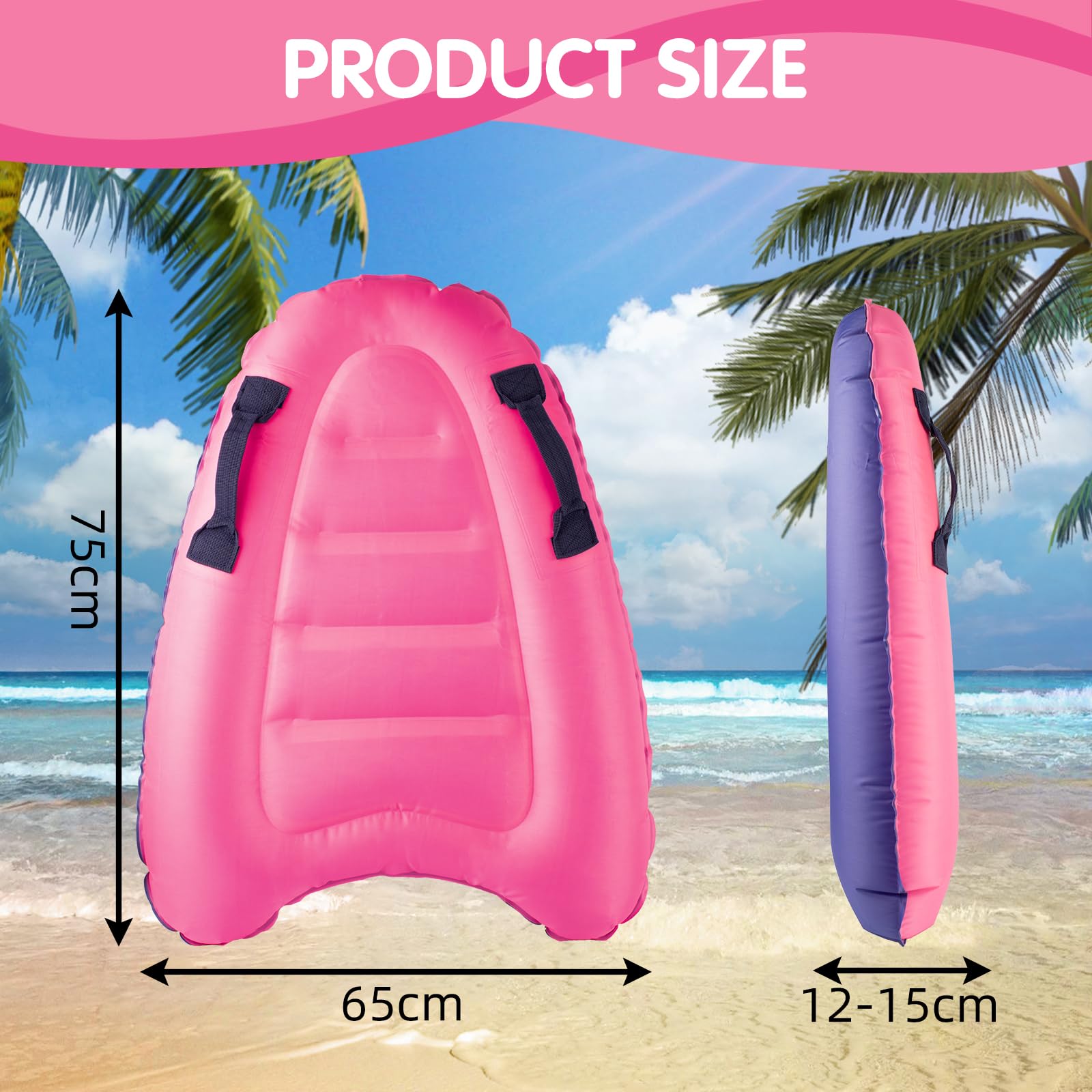Tabla de Bodyboard Hinchable para Niños 75x65x15 cm Plegable con Asas