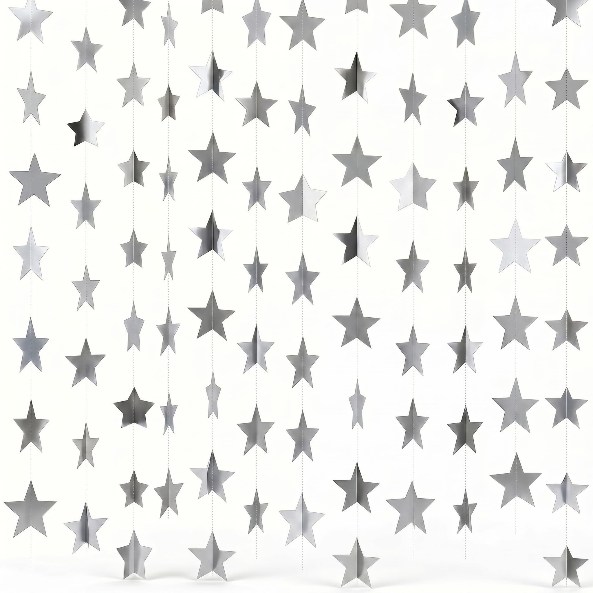 52 Feet Silver Sparkling Star Paper Garland, Reflective Star Bunting Banner Hanging Decoration, Glitter Bunting Stars Garland for Birthday Wedding Holiday Baby Shower Anniversary Theme Party Supplies