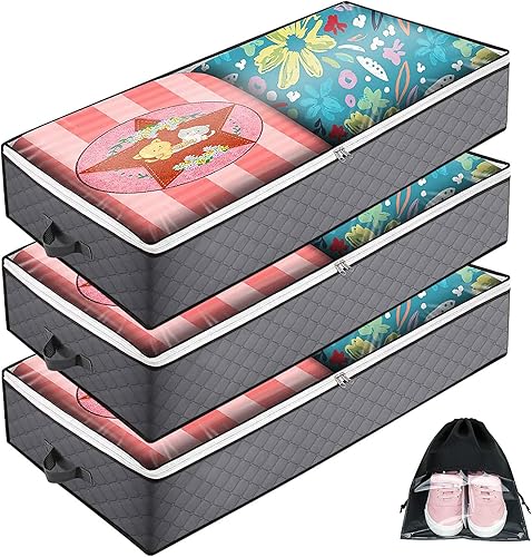 Paquete de 3 bolsas de almacenamiento debajo de la cama bolsa de almacenamiento plegable de 100 l contenedores de almacenamiento de gran capacidad