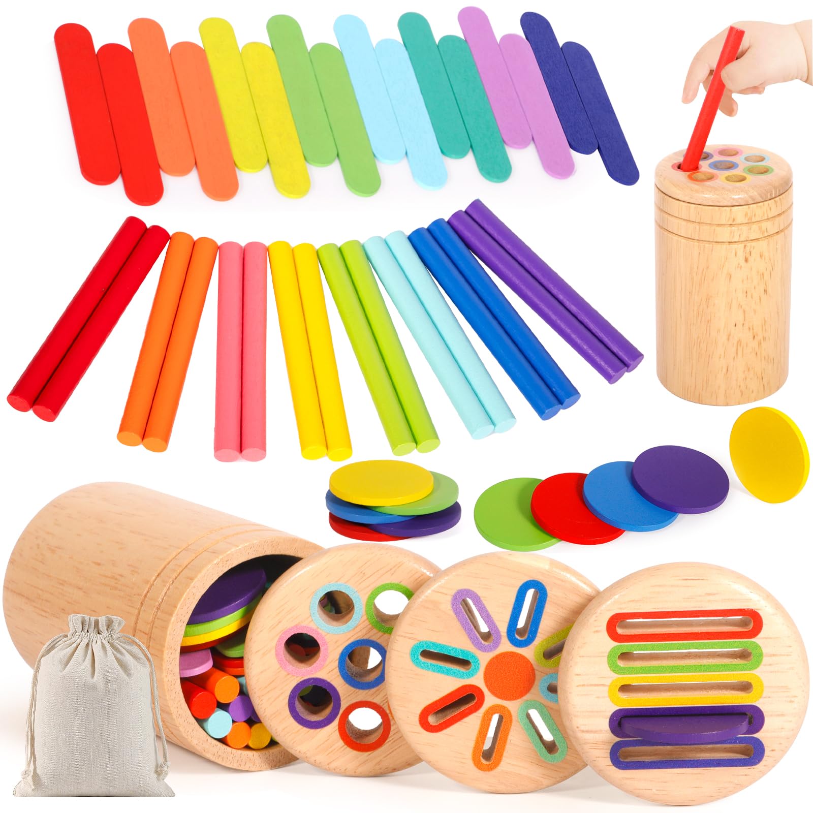 Juguetes Niños 1 2 3 Años,3 en 1 Juguetes Montessori 1 2 3Años,Madera Juguetes Niños 1 Año,Colores Niños 2 3 4 Años,Regalo Niño,Juegos Educativos Niños 2 4Años,Bolsa de Almacenamiento